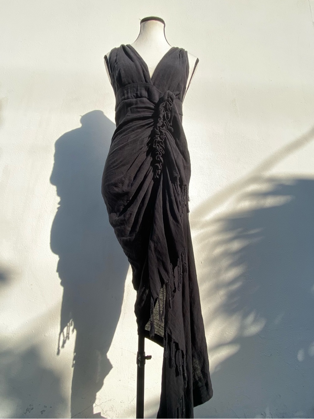 JBQ Black Ruched Fringe Wrap 100% Cotton Tulum Desss Size Small